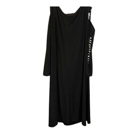 JBS Women Surplice Neckline Cold Shoulder Pearl‎ Accent Ruched Dress - Picture 2 of 8